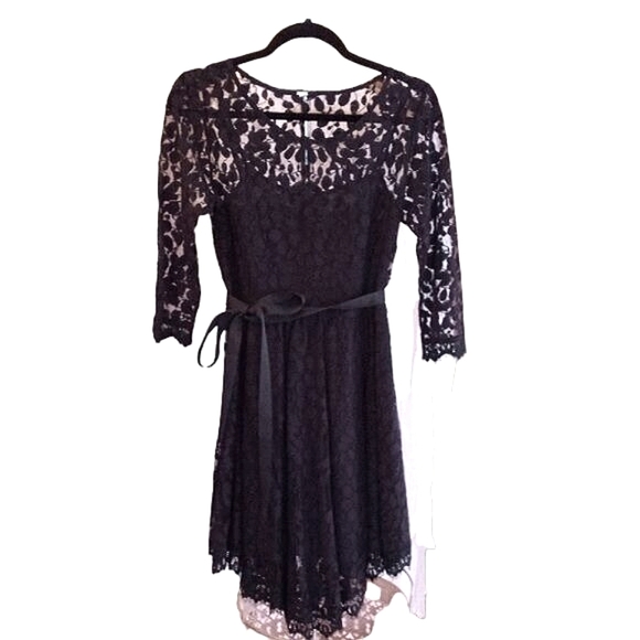 Free People Dress Black Lace Boho 'Queens Love' Mini Ribbon Waist - Picture 5 of 10